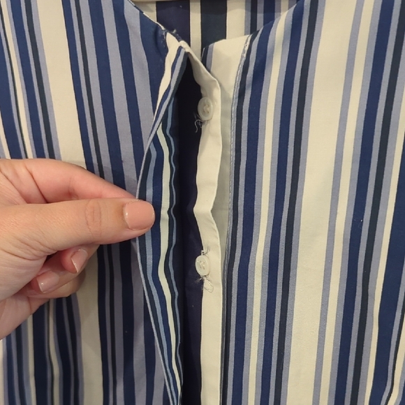 Poetry Dress A-Line Sleeveless 100% Cotton Blue Stripe Tie Belt size 10 - Picture 3 of 10
